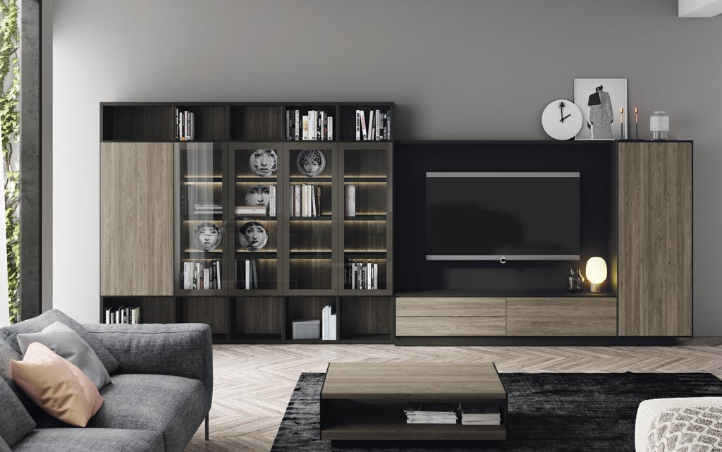 Composición de salón Addbox+Addliving con vitrinas y panel TV, la unión perfecta de bonito y funcional