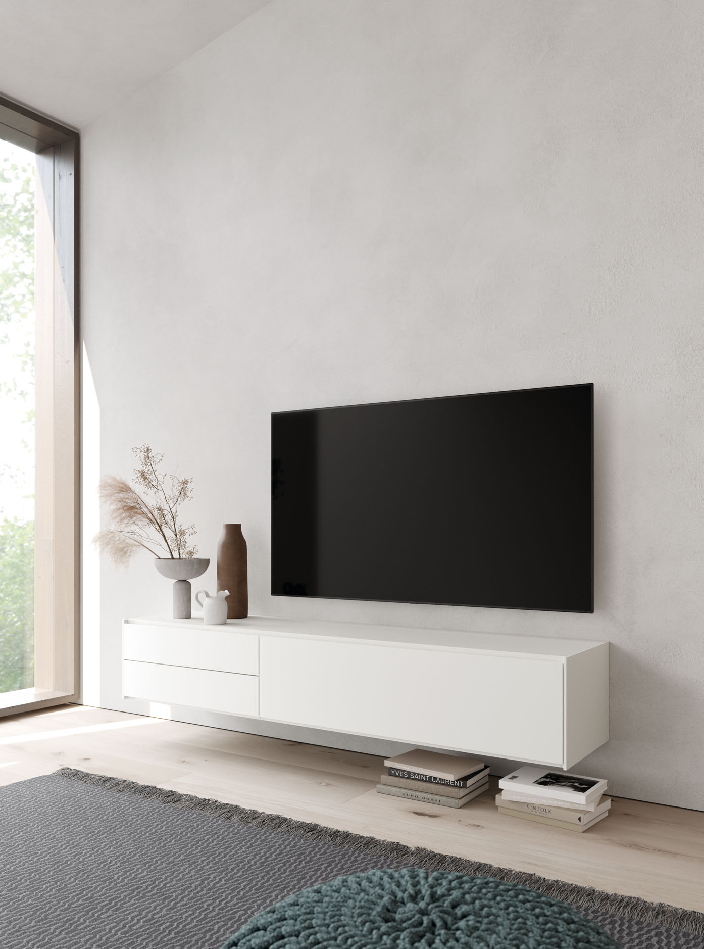 dramatic Erasure gravity ▷ Mueble para TV colgado de la pared en acabado Blanco Liso