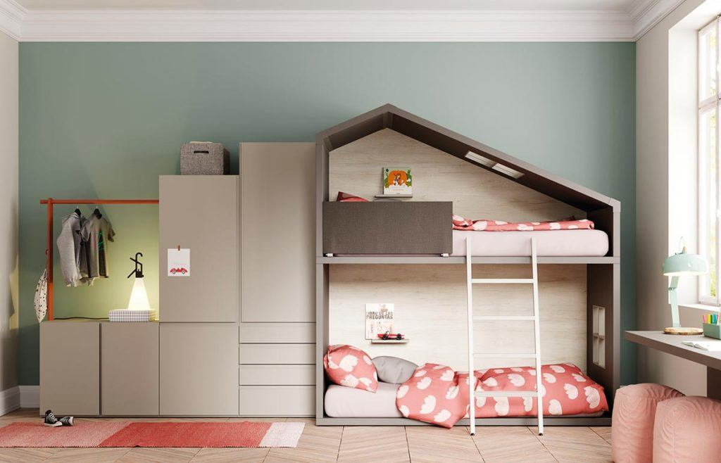 Composición Cottage con armario DressBox, estantería Airbox y mesa Levita
