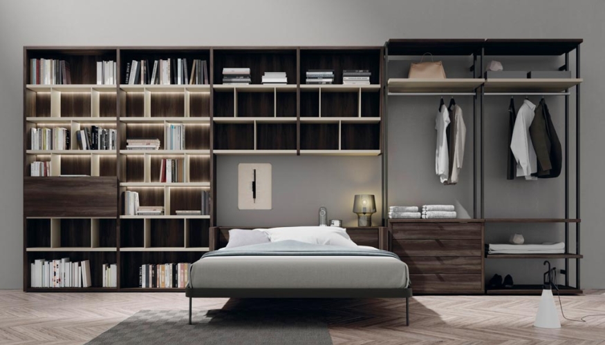 Cama abatible modelo Blink abierta junto al vestidor Cama abatible modelo Blink abierta junto al vestidor