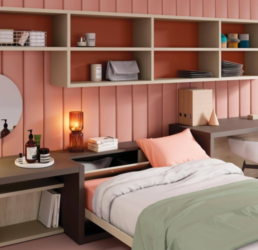 Detalle de la composición Estambul con cama Blink. abierta