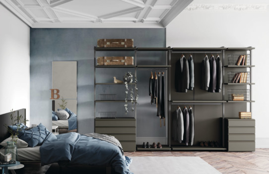 armario vestidor abierto con montantes metálicos, ligereza y elegancia en  tu dormitorio